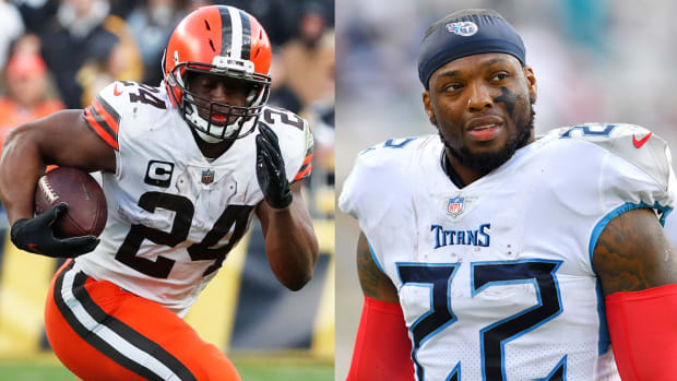 Cleveland Browns running back Nick Chubb and Tennessee Titans back Derrick Henry